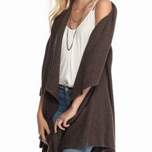FREE PEOPLE Womens Brown Wool Blend Knit Y2K Waterfall Cardigan Sweater Small - Picture 2 of 5